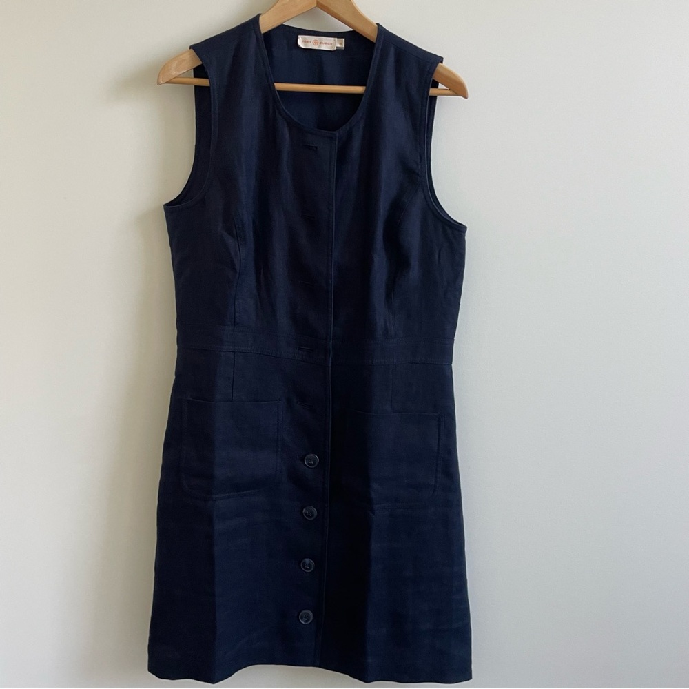 Tory Burch navy linen shift dress